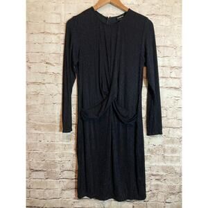 Vintage Y2K‎ Bebe Dress Womens 14 Black All Over Glitter Ribbed Twist Front